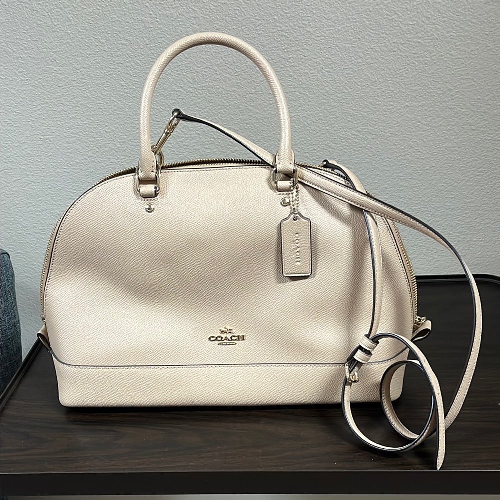 Coach Cream Leather Satchel with Silver Hardware